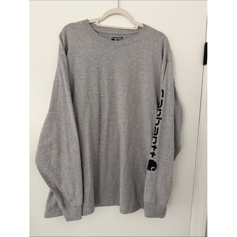 Carhartt Gray Long-Sleeve Crew with Black Sleeve Logo